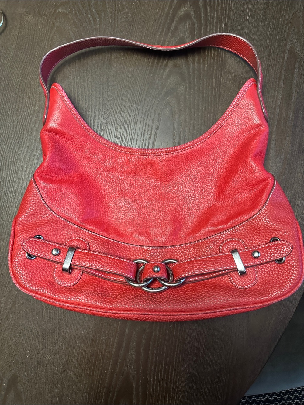 Wilsons Leather Red Pebbled Leather Shoulder Bag